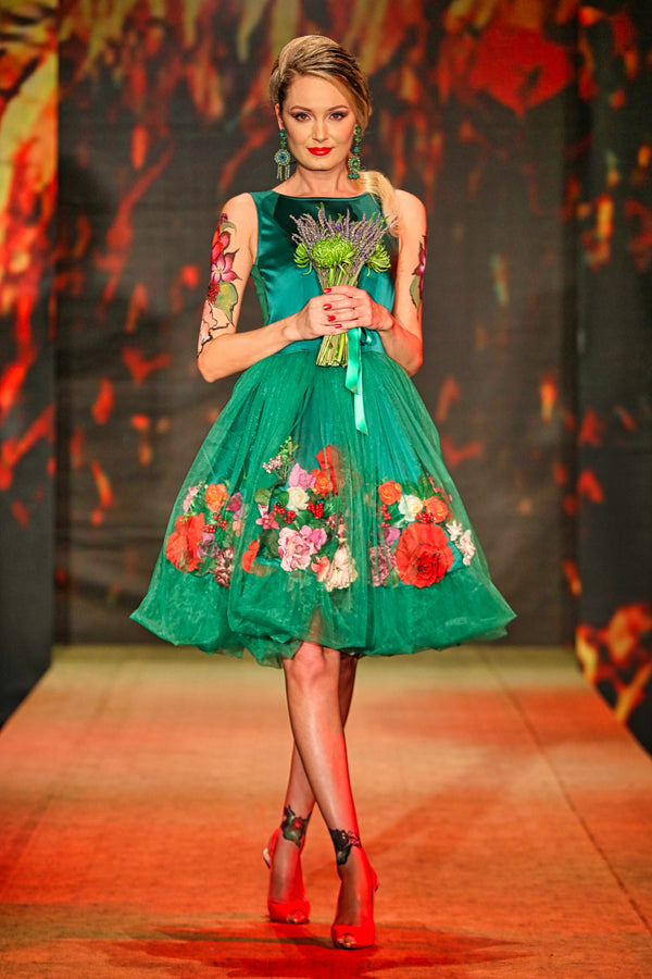 Rochie tull cu detalii din flori artificiale G5370